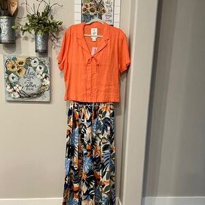 True Destination Vibrant Floral Wide-Leg plazzo pants linen top set